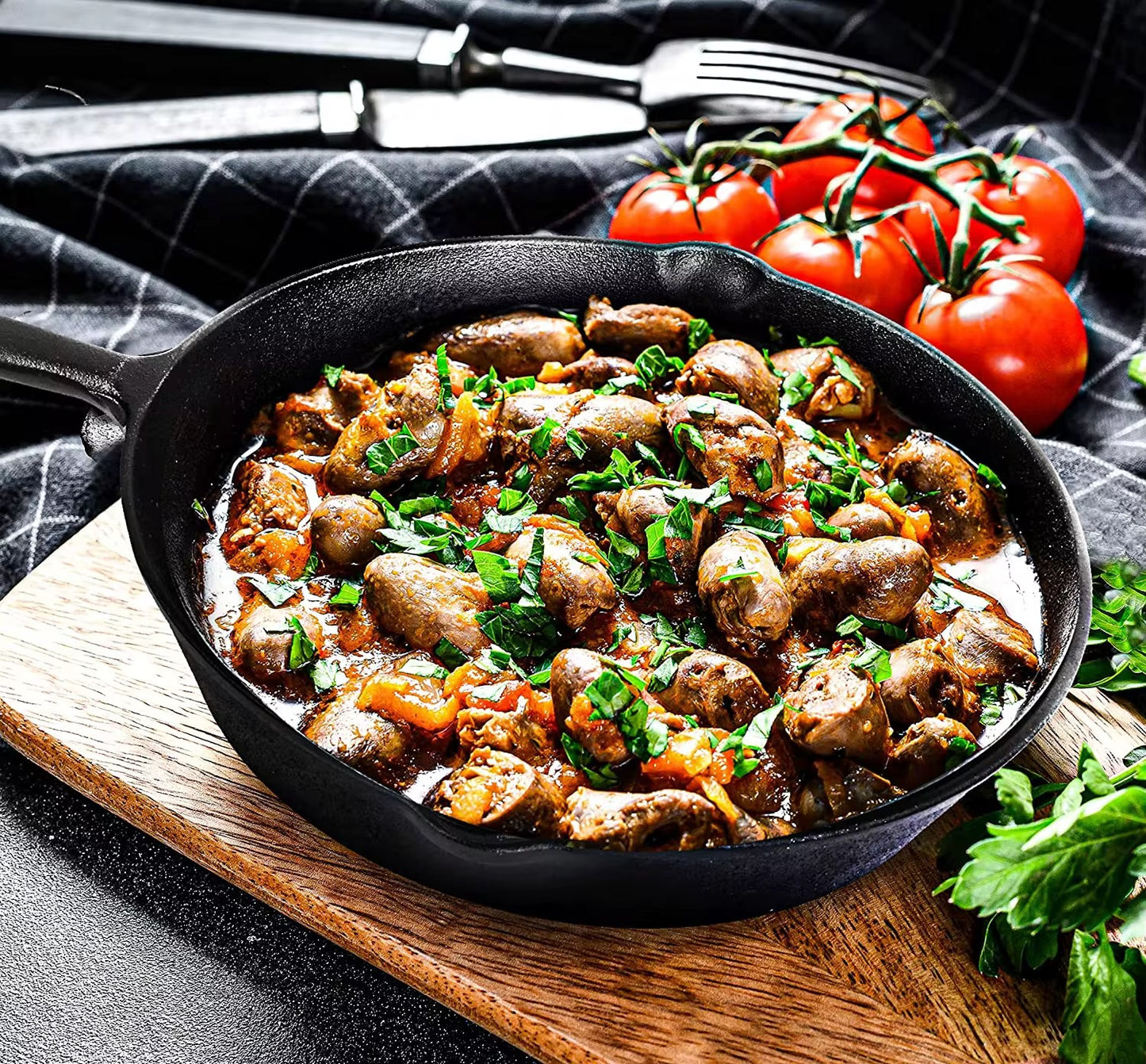 Cast Iron Round Pan With Wooden Base