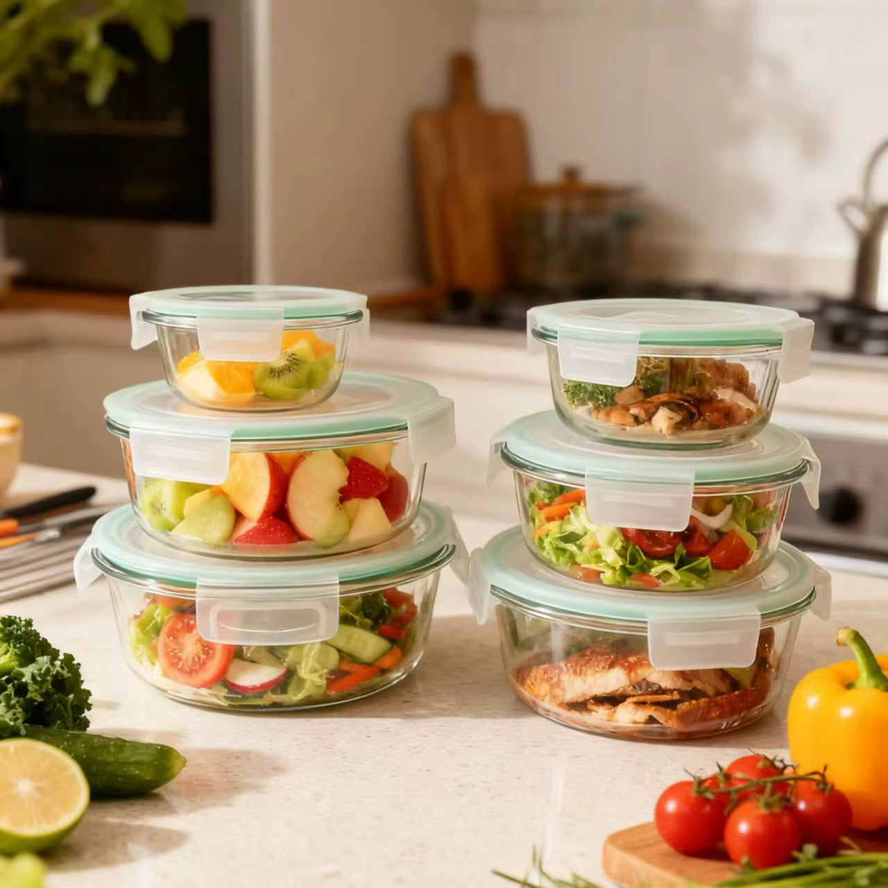 Glass 3 Piece Round Tupperware Set