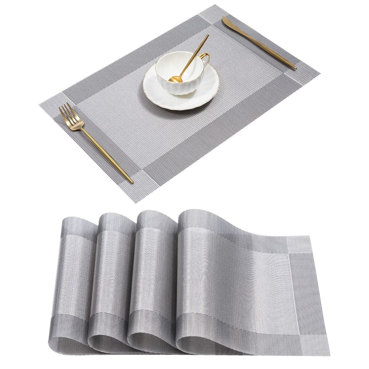 Grey Vinyl Placemat Set 6 Pieces