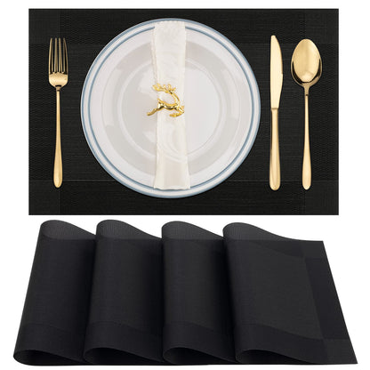 Black Vinyl Placemat Set 6 Pieces